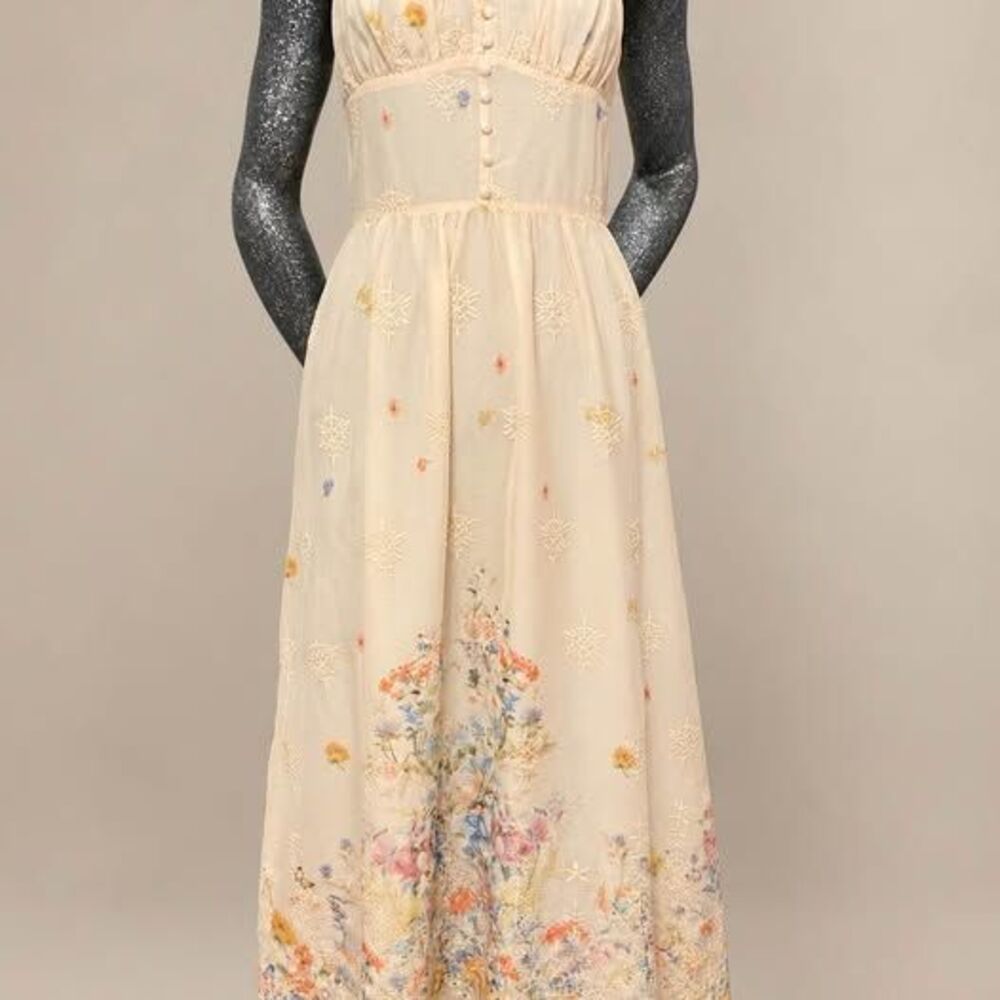 Commense M Ivory Floral Embroidered Maxi Dress Wildflower Cottagecore